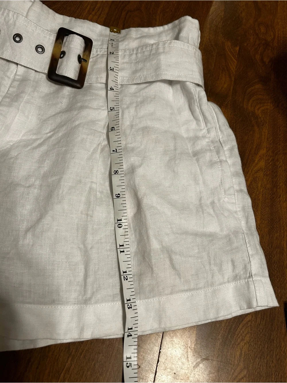 Christian Siriano White High-Waist Linen Belted Shorts